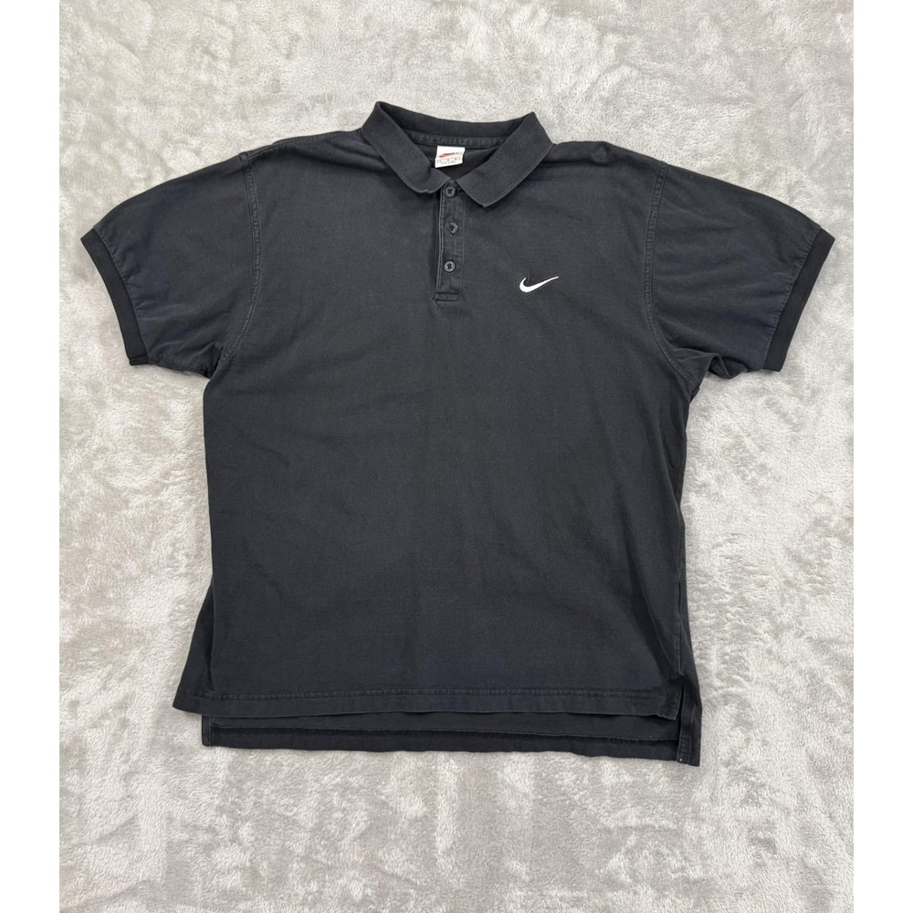 Vintage Nike Polo Shirt Mens Large Black 100% Cotton Swoosh Logo Casual 90s
